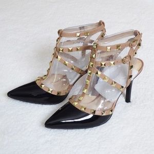 BCBGeneration Black and Tan Studded Heels